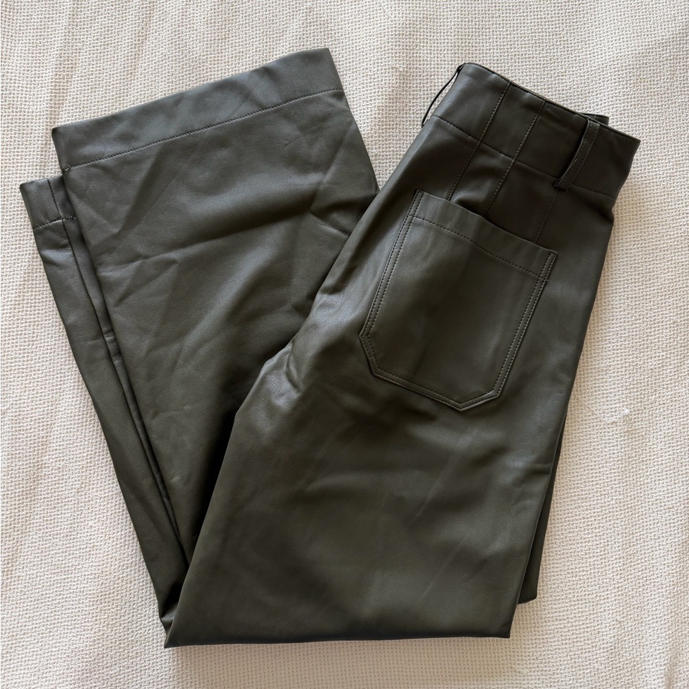 Anthropologie‎ The Colette Crop Olive Faux Leather Pants - Picture 7 of 9